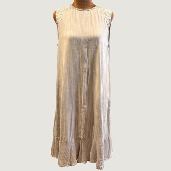 Laju Dresses & Skirts - Laju Midi Dress Womens M Grey Distressed Embroidered Tencel Boho Sustainable
